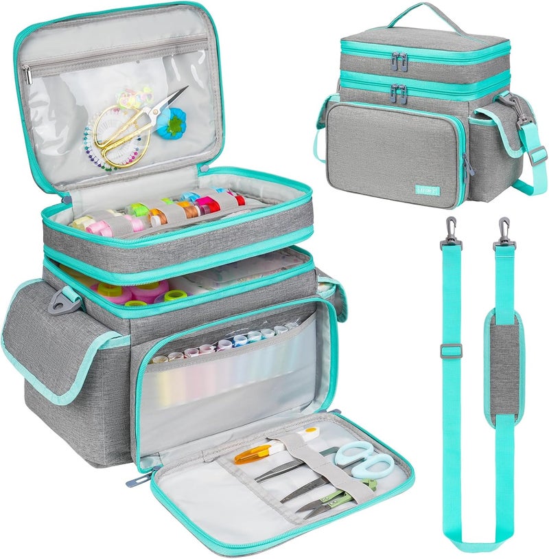 LEFORZ Sewing Supplies Organizer,Double-Layer Sewing Accessories Storage Bag,Protable Travel Sewing Box Sewing Basket for Sewing Tools,Grey(Bag Only) - Image 1